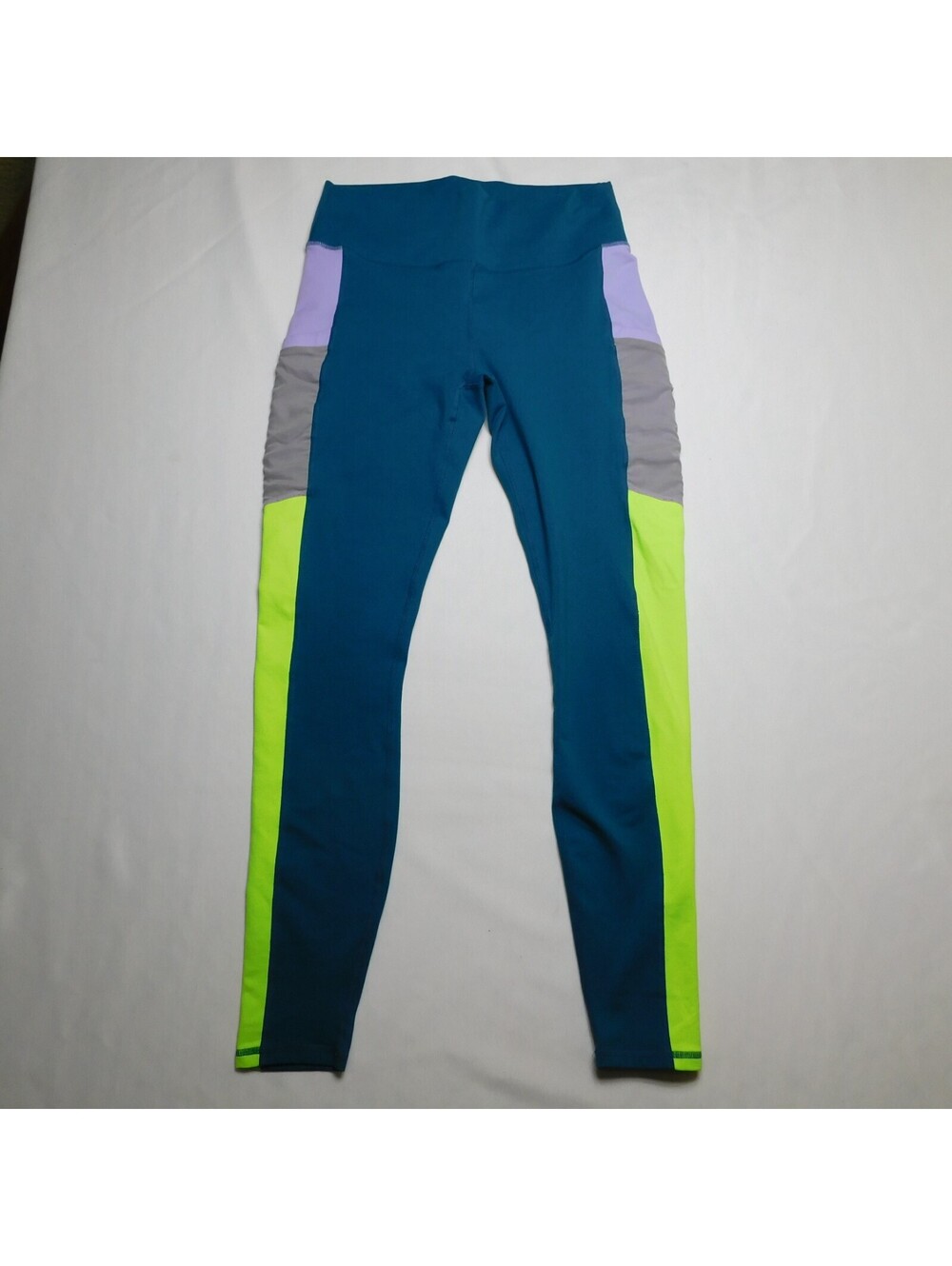 Fabletics PowerHold Leggings Womens Size S Small Teal Blue Colorblock Yoga Pants